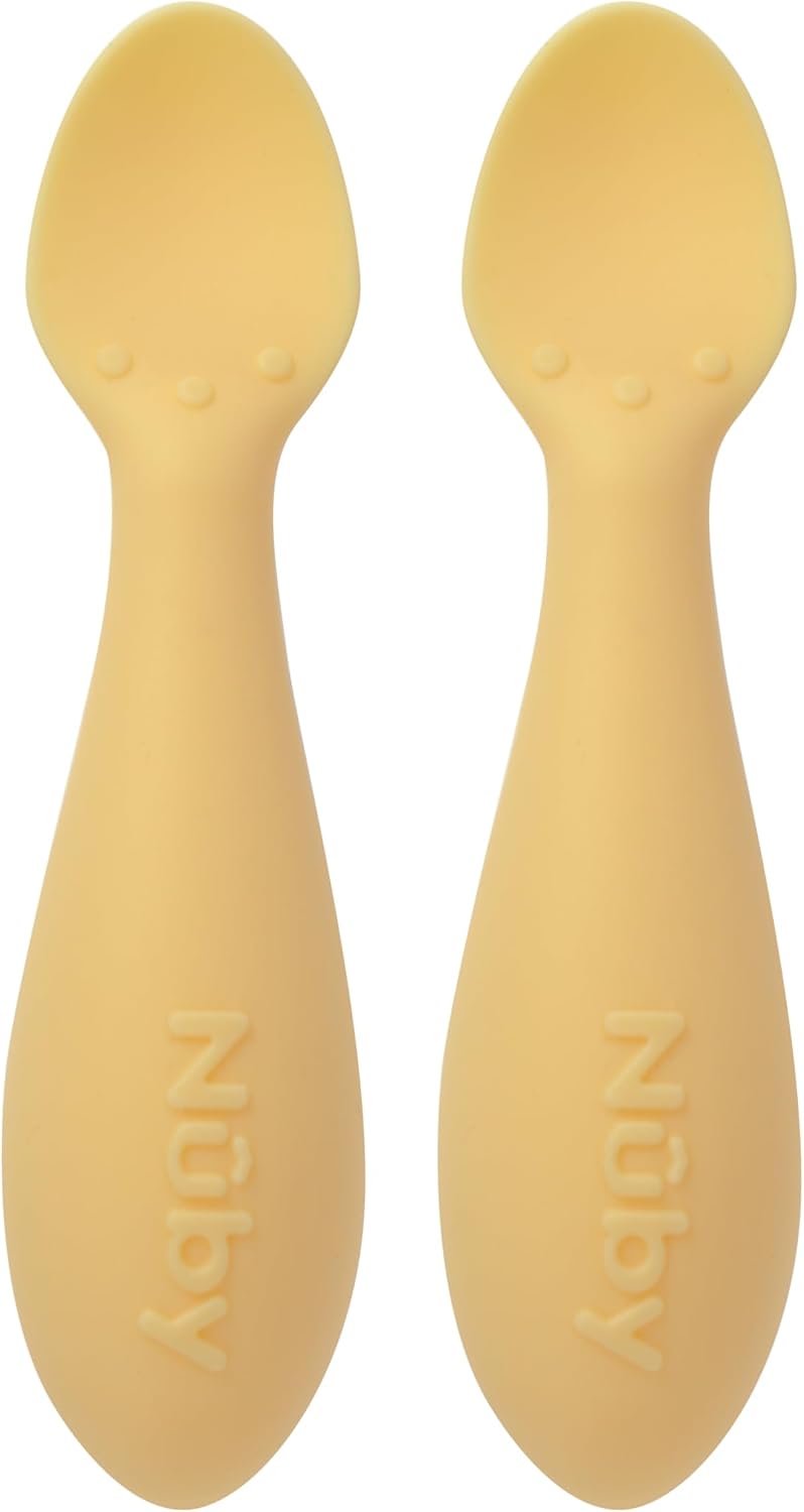 Nuby Silicone Mini Spoons - (2-Pack) Baby-Led Weaning Spoons for Babies - 4+ Months - Yellow