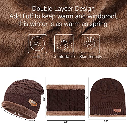 Mens Womens Winter Beanie Hat Scarf Set Warm Knit Hat Thick Fleece Lined Winter Cap Neck Warmer For Men Women #TOP4