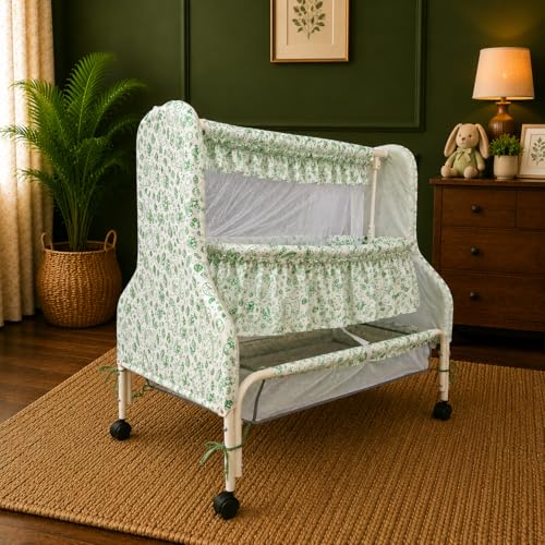 Image of Kiddery Baby Cradle Series Supernova Green Bassinet with Mosquito Net