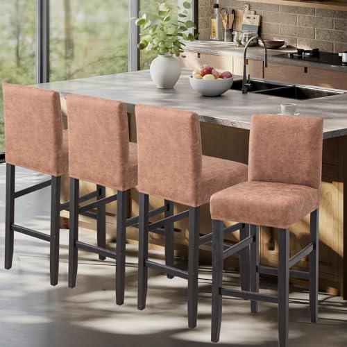 Image of FUANGUI Bar Stool Covers Set of 4, Stretch Bar Stool Seat Covers | Washable Removable Bar Chair Covers with Backs Slipcovers, Bar Chair Covers Square for Kitchen Dining Room Cafe