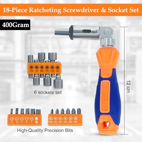 Image of GLUN Universal Ratchet Screwdriver Set with Strong Magnetic Tips Hex, 19 in 1 Set, Inner Triangle Cross Y-shaped Phillips, Y-Shaped, U-Shaped, & Torx - Durable Steel Repair Tools For Various Products