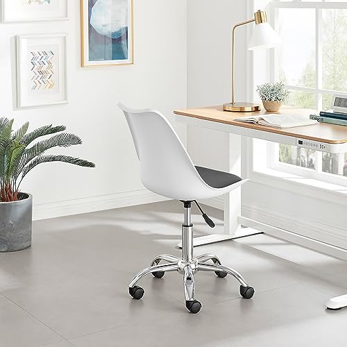 Image of Amazon Brand - Umi Height-Adjustable Modern Revolving Rotary Arm Office Study Desk Chair - Ideal for Spa, Bar, Home - White & Black Color