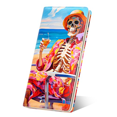 Image of Nipichsha Womens Wallet, RFID Slim Wallets for Women, Thin Ladies Credit Card Holder Purse, Cute Leather Bifold Clutch Billfold with 11 Card Slots & ID Window, Beach Skull
