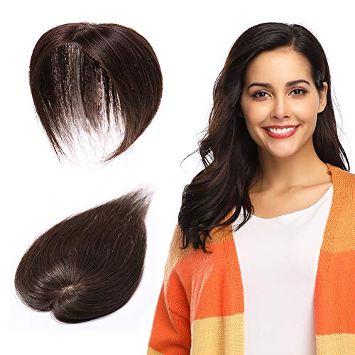 100% Remy Human Hair Silk Base Top Hairpieces Replacement Clip in Topper For Women Crown Top Piece Short 10''/10inch #4 Medium Brown 20g