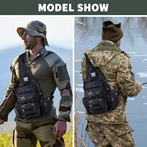 Explokit Tactical Military Chest Sling Bag Water Resistant MOLLE Shoulder Backpack Mens One Strap Casual Daypack with Water Bottle Holder (#04-Camo Black) - Image 2