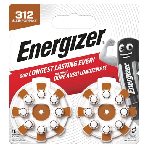 Energizer Pilas para Audífonos tamaño 312 (Paquete de 16) - Baterías de Audífono - Tecnología Zinc-Aire - Fácil Instalación - 4 años de Almacenamiento