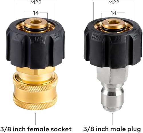 Miniatura 3 de AURORA CAR Pressure Washer Hose 50 ft with 38 Inch Quick Connect, Kink Resistant High Tensile Wire Braided,with 2 pcs M22 14mm Adapter Set, 4200 PSI