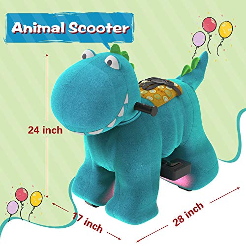 HOVER HEART Rechargeable 6V/7A Plush Animal Ride On Toy for Kids (3~7 Years Old) with Safety Belt (Dinosaurs)