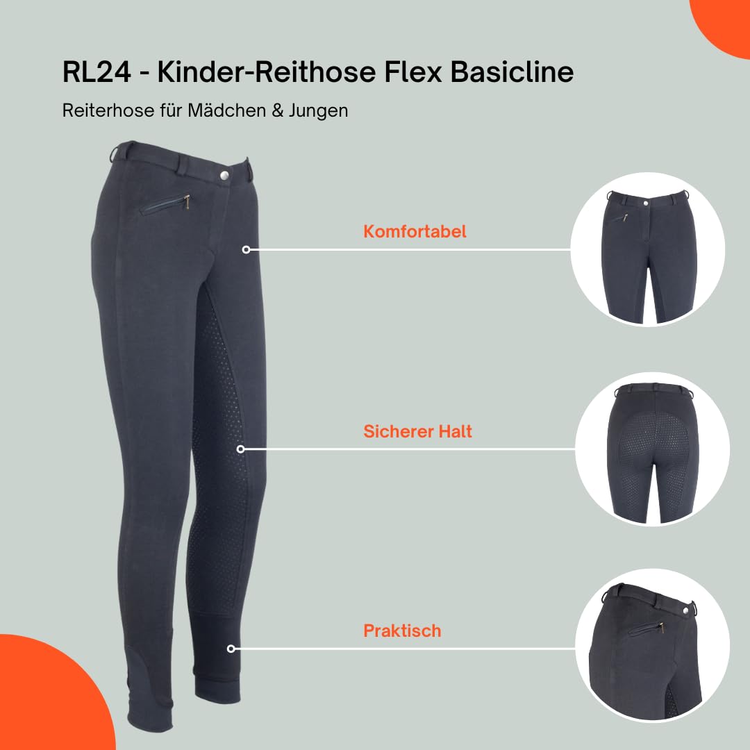 RL24 - Kinder-Reithose Flex Basicline | Reiterhose für Mädchen & Jungen | Silikon-Vollbesatzreithose | hautfreundlich, atmungsaktiv & elastisch | Reitleggings für Kinder | Unisex Reitbekleidung