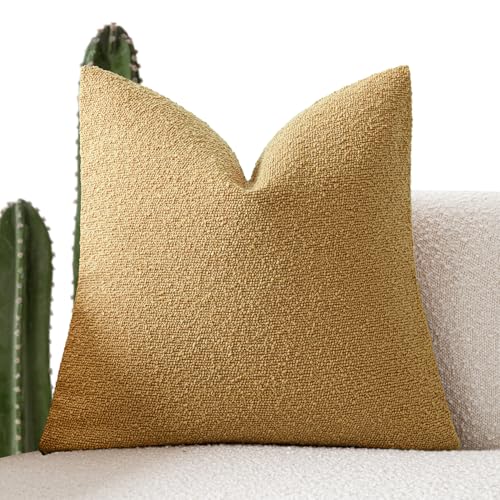 Image of Foindtower Decorative Textured Boucle Throw Pillow Covers Accent Solid Pillow Cases Neutral Soft Cozy Couch Cushion Case for Chair Sofa Bedroom Living Room Home Decor 18x18 Inch,1PC,Sunflower
