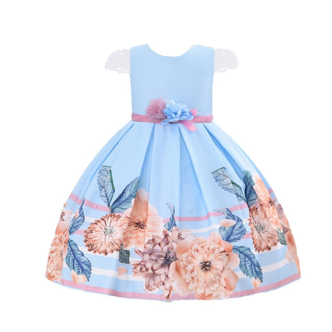 Cosplay Life Elegant Flower Dress for Girls Young Adult Fashion Bow Flower Waistline Kids Party Festival Ages 5-9 Years Old (Pink, 7yrs) — view 17