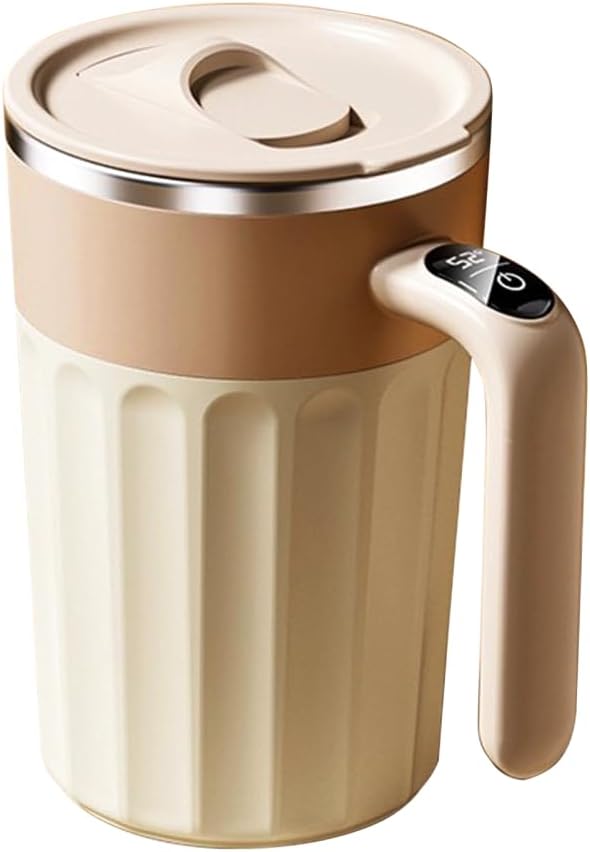 Automatic Stirring Coffee Mug,Magnetic Stainless Steel Milk Mixing Cup with Sliding Lid & Intelligent Display for Milk Coffee Tea Hot Chocolat