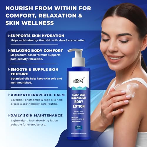 Image of The Body Reserve Magnesium Sleep Body Lotion 250ml Topical Magnesium Chloride Supplement For Muscle Recovery, Better & Deep Sleep Magnesium Oil Lotion For Feet Helps Recovery From Muscle Cramps & Fitness