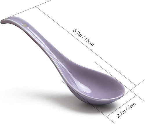 Miniatura 3 de YFWOOD - Cucharas de sopa asiáticas  Cuchara de cerámica para ramen de 6.75 pulgadas, cucharas de sopa chinas moradas, con diseño de gancho ovalado