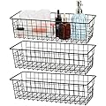 Hedume 3 Pack Metal Wire Storage Organizer Basket, 16.2" x 6.3" x 4.4" Bin Basket with Handles, Versatile Organizer for Kitchen, Pantry, Closet, Laundry Room, Cabinets, Bathroom - Black