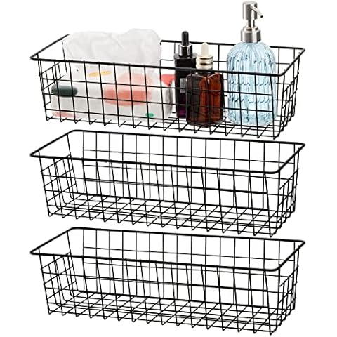Hedume 3 Pack Metal Wire Storage Baskets Cover
