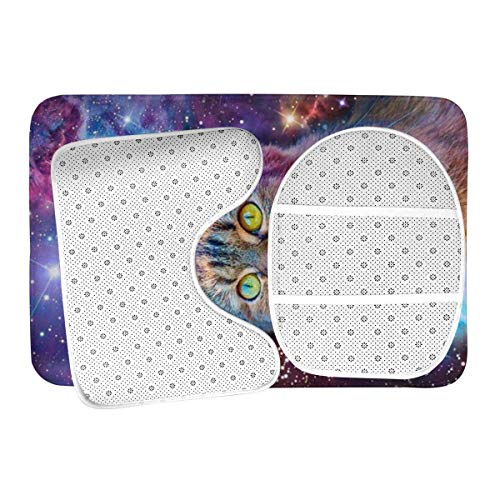 RedBeans rutschfeste Badematte, 3-teiliges Flanell-Badezimmerteppich-Set, Katzen im Weltraum, weicher WC-Vorleger – Bild 5