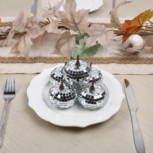 Image of winemana 12 Pack Silver Pumpkin Fall Decor | Foam Glitter, Mini Disco Pumpkins for Decorating, Artificial Crafts for Table Party, Halloween Thanksgiving Decorations