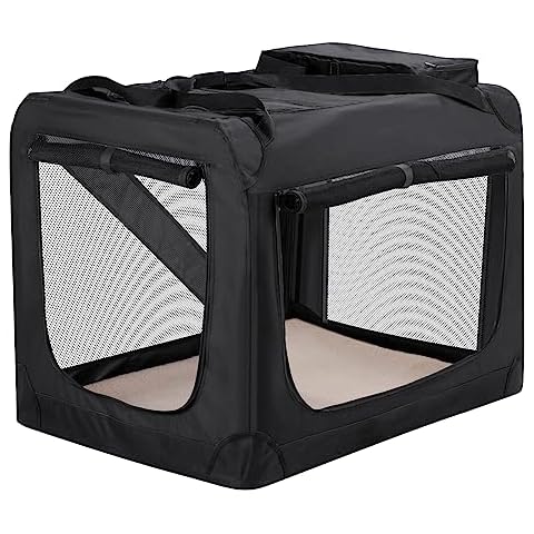 HICC PULE Collapsible Portable Dog Crate, 36 Inch Large Dog Crate Ideal as Travel Dog Crate for Large/Medium Dogs, 3-Door Soft-Sided Pet Kennel for Indoor & Outdoor, Car Trip, Black Cover