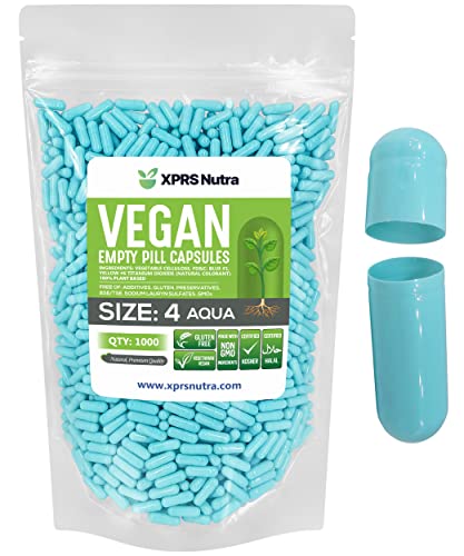 Image of XPRS Nutra Size 4 Empty Capsules - 1000 Count Small Empty Vegan Capsules - DIY Vegetable Capsule Filling - Fillable Do-It-Yourself Veggie Pill Caps for Supplements (Aqua)