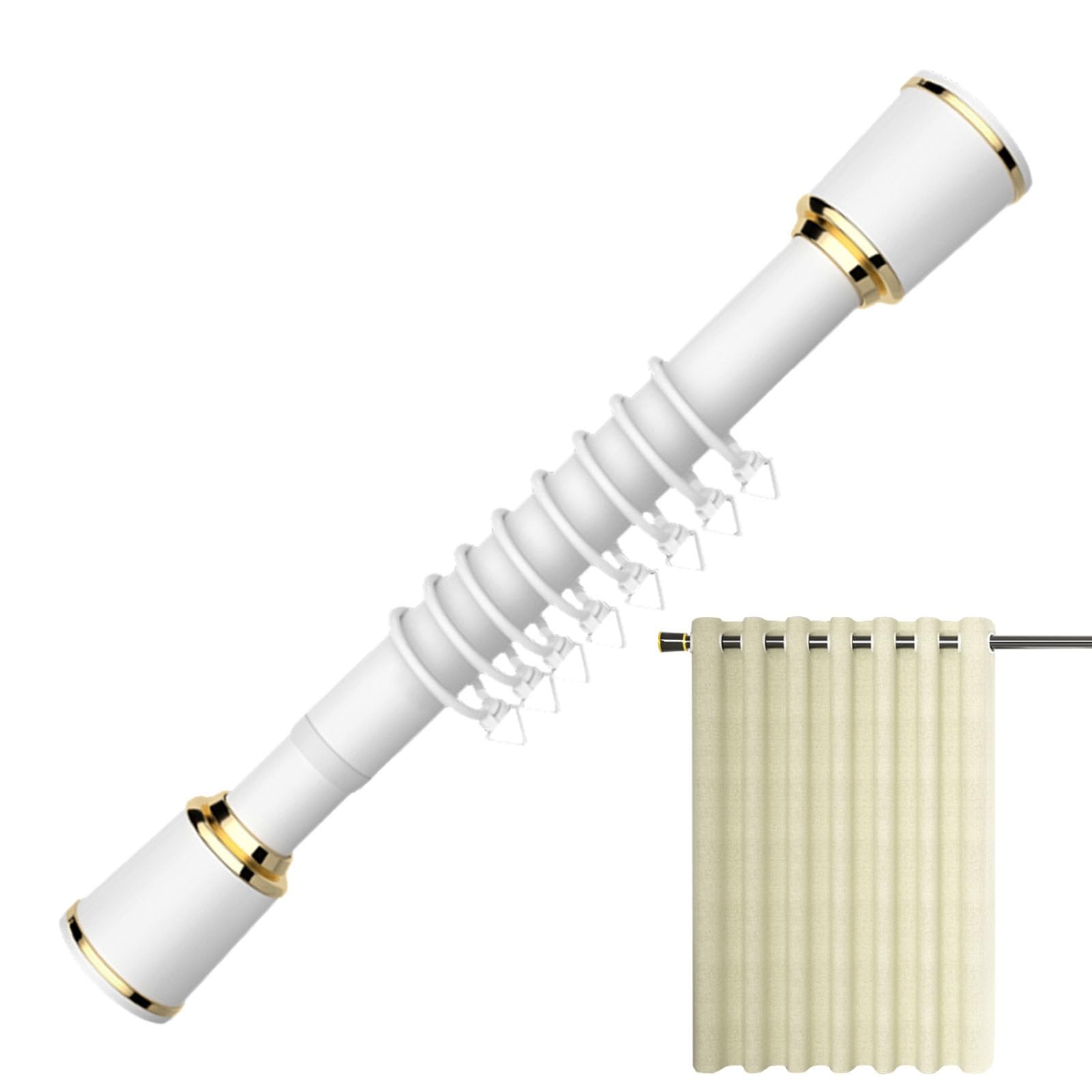 Tringle à rideau de douche extensible 68cm barre blanche métal sans perçage pour salle de bain