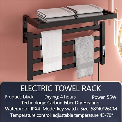 Sèche-serviette compact noir avec étagère pour optimiser votre salle de bain