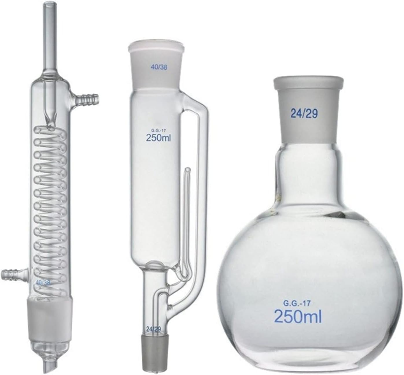 250-ml-Soxhlet-Extraktionsapparat-Set mit Graham-Kondensator, Soxlet-Extraktor und 250-ml-Flachkolben, anpassbarer Destillationsapparat aus Borosilikatglas 3.3