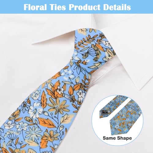 Image of Mantieqingway Men Skinny Tie Cotton Floral Necktie for Wedding Groomsmen Tie