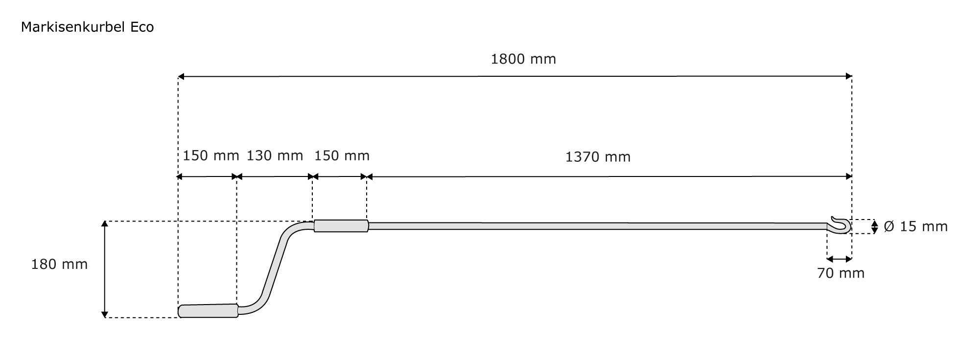 jarolift Manivelle de Store Eco Accessoires pour Stores, poignée de manivelle Rigide en Plastique, Tige en Acier, Blanc Brillant, Longueur 180 cm