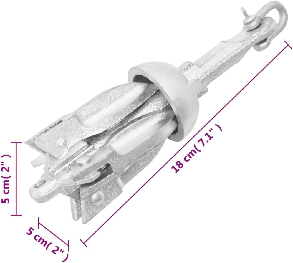 vidaXL Folding Anchor in Silver - Durable and Portable 4-Claw Grapnel Anchor Ideal for Small Boats, Sailboats, Dinghies, Fishing Boats, Kayaks and More - Made from Malleable Iron with 30m Rope Inc...