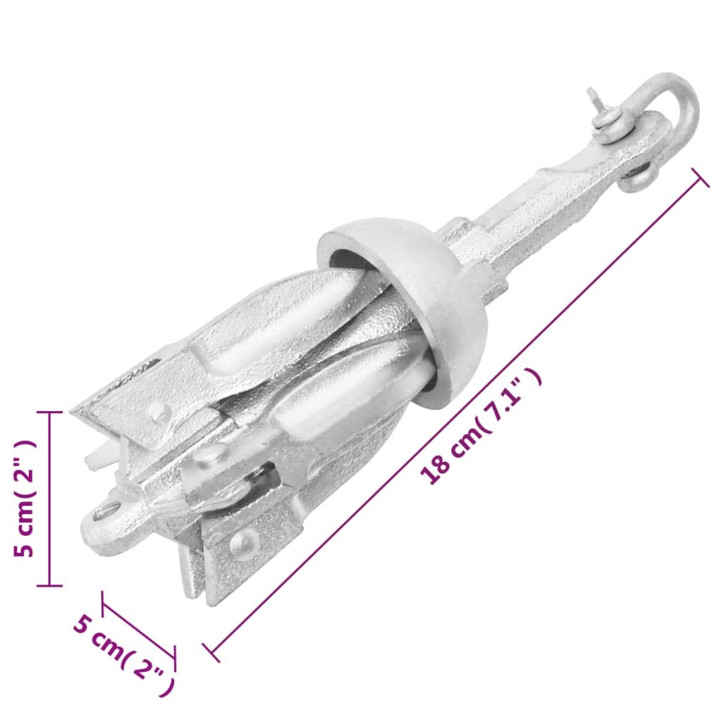 Anclaje plegable con cuerda, plata de 0,7 kg, hierro fundido galvanizado, 4 hoyuelos, anclajes para kayak, canoa, barco inflable, velero, barco a motor, seguro amarre al agua