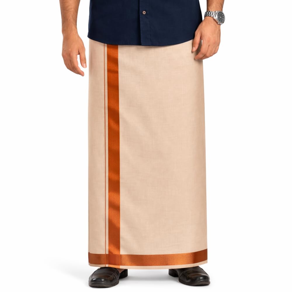 ygm Men’s Copper Cotton Blend Dhoti with Grand Copper Zari Border | 2 Metre-picture-49