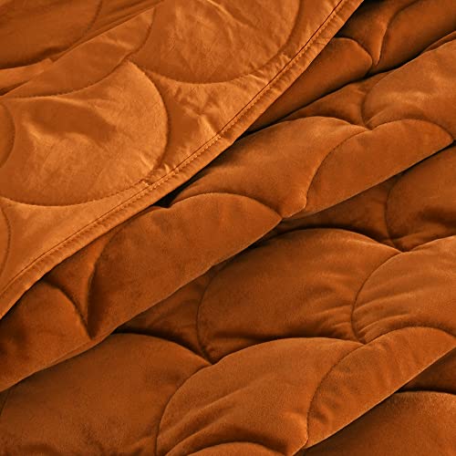 Horimote Home Velvet Quilt Set King Size, Caramel Gold Luxury Velvet Comforter Set 3 Pieces Soft Warm Bedding Set Coverlet With 2 Shams, Geometric Pattern Quilted Bedspread For All Season #TOP5