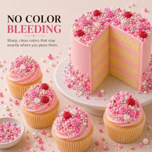 Image of Confect Sprinkle Pink Mini Roses & Lips I Silver Hearts & Vermcelli and White Pearls | Sprinkles for Baking & Cake Decorative | Baby Shower Sprinkles | Vegan, Gluten-Free, Nut-Free, Soy-Free, Dairy-Free -140 Gms