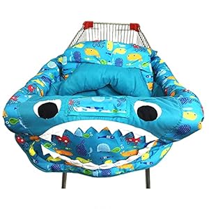 Winkelwagen Stoelhoes voor Baby Shark Speelkleed met Fishtail-rugleuning Katoenen babystoelhoes Positioner Trolley Kinderstoelhoes 3-in-1 Machinewasbaar,50 * 80 * 22cm/19.69 * 34.50 * 8.66in
