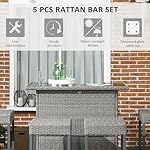 Outsunny 5 Pcs Rattan Wicker Bar Set, High Top Outdoor Table and Chairs, Bar Height Patio Set with Glass Table Top 2 Tier Storage Shelf, and 4 Bar Stools for Garden, Poolside, Gray - Image 3