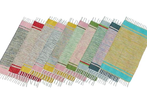 Image of MDZ Hand Woven Cotton Modern Assorted Border Rug | Size: 16 inchx24 inch Inch or 40x60 cm | Color: Assorted Multi | Machine Washable | Eco Friendly | Multi Uses (Combo of 10 Pcs.)