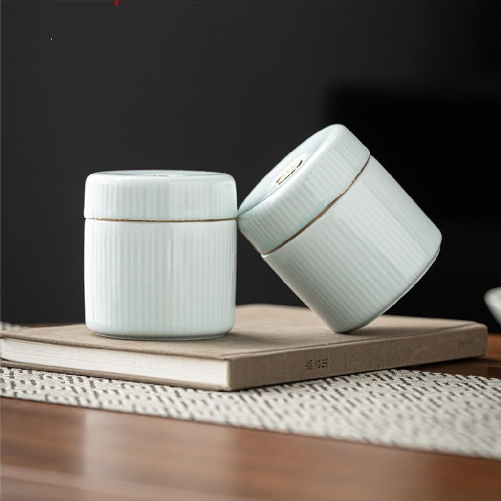 Celadon Cukier Jar Słoik do przechowywania herbaty Loose Little Sealed Jar Kitchen Chin Set Chiński Zestaw z Pudełkiem Na Prezent Podwójny Pojemnik Na Herbatę(C)