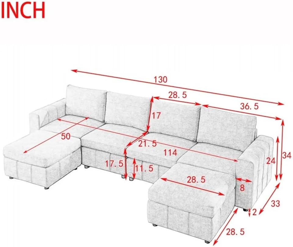 Upholstered Modular Sofa, L Shaped Sectional for Living Room Apartment(4-Seater with Ottoman)