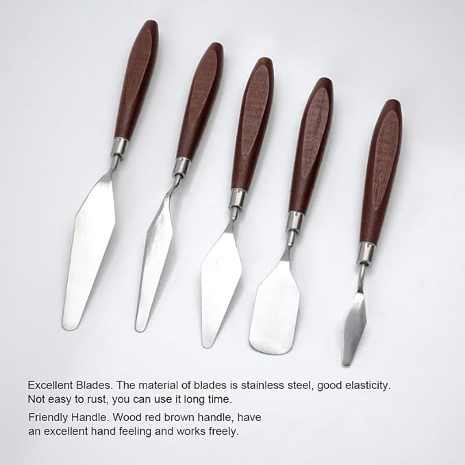 Image of YBN 5 Pieces Painting Knives Stainless Steel Spatula Palette Knife Oil Painting Accessories Color Mixing Set for Oil, Canvas, Acrylic Painting (1)