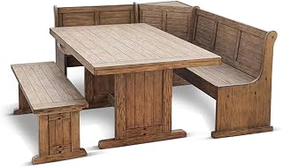 Pemberly Row 75x56 Farmhouse Wood Breakfast Nook Set with Hidden Storage, Lift Seats, Reversible Benches - Taupe Brown