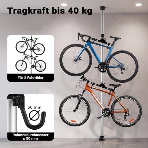 Miniatura 5 de Soporte De Bicicletas Telescópico Para 2 Bicis De 20 Kg Para Ahorro De Espacio Ajustable Entre 160-340 Cm Con Brazos De Apoyo 360