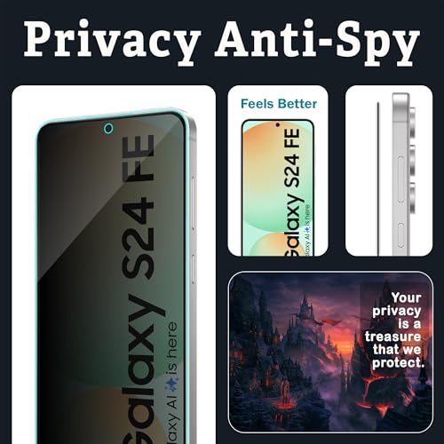 Image of FIRST MART Privacy Tempered Glass for Samsung Galaxy S24 FE With Cable Guard & Installation Kit | Anti-Spy 9H Screen Protector, Edge-to-Edge, Case-Friendly | Black