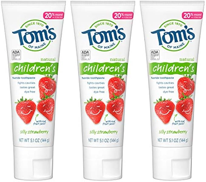 Tom's of Maine ADA Approved Fluoride Children's Toothpaste, Natural Toothpaste, Dye Free, No Artificial Preservatives, Silly Strawberry, 5.1 oz. 3-Pack (Packaging May Vary)