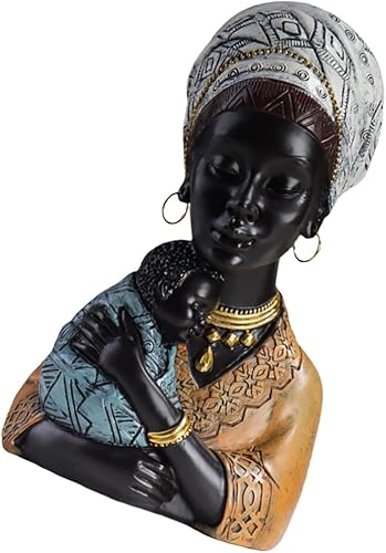 DECHOUS Estatua de madre e hijo africana de resina para decoración del hogar, figura de madre e hijo, decoración de arte africano
