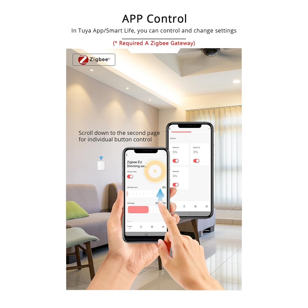 Tuya Zigbee 3-drożny ściemniacz światła przełącznik Tuya/Smart Life aplikacja pilot US EU standardowy przełącznik kontrola procentowa (A)