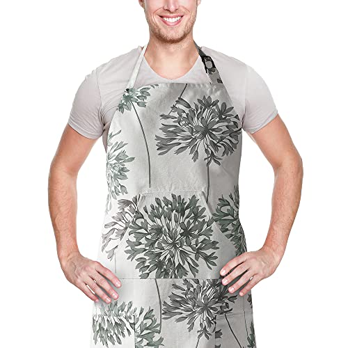 Image of HPD Half Price Drapes Aprons for Men Women with Large Pockets Adjustable Unisex PRTW-D05-AP Allium Printed Cotton, 27 X 34 Inch, Allium Blue Gray