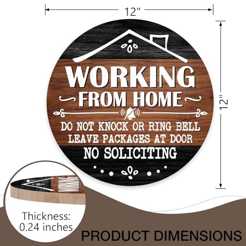 Image of Deroro No Soliciting Front Door Sign, Working from Home Wood Door Hanger Outdoor Outside Porch Decor, Please Do Not Knock Farmhouse Rustic Wooden Wreath Indoor Wall Hanging Decoration