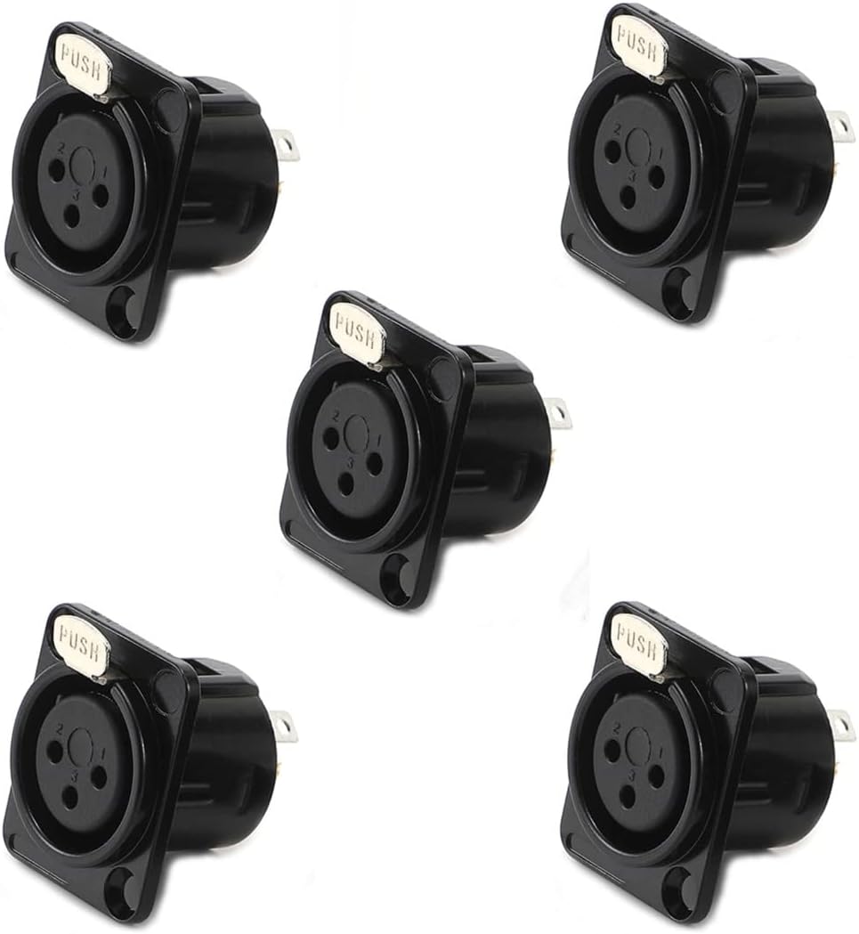 XLR Female Jack 3 Pin Panel Mount Jacks, XLR Female Socket Microphone Connector 5Pcs,Black Metal Housing