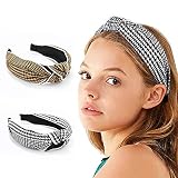 Woeoe Knotted Headbands Black Houndstooth Hair Bands Wide Fashion Plaid Headband for Women and Girls